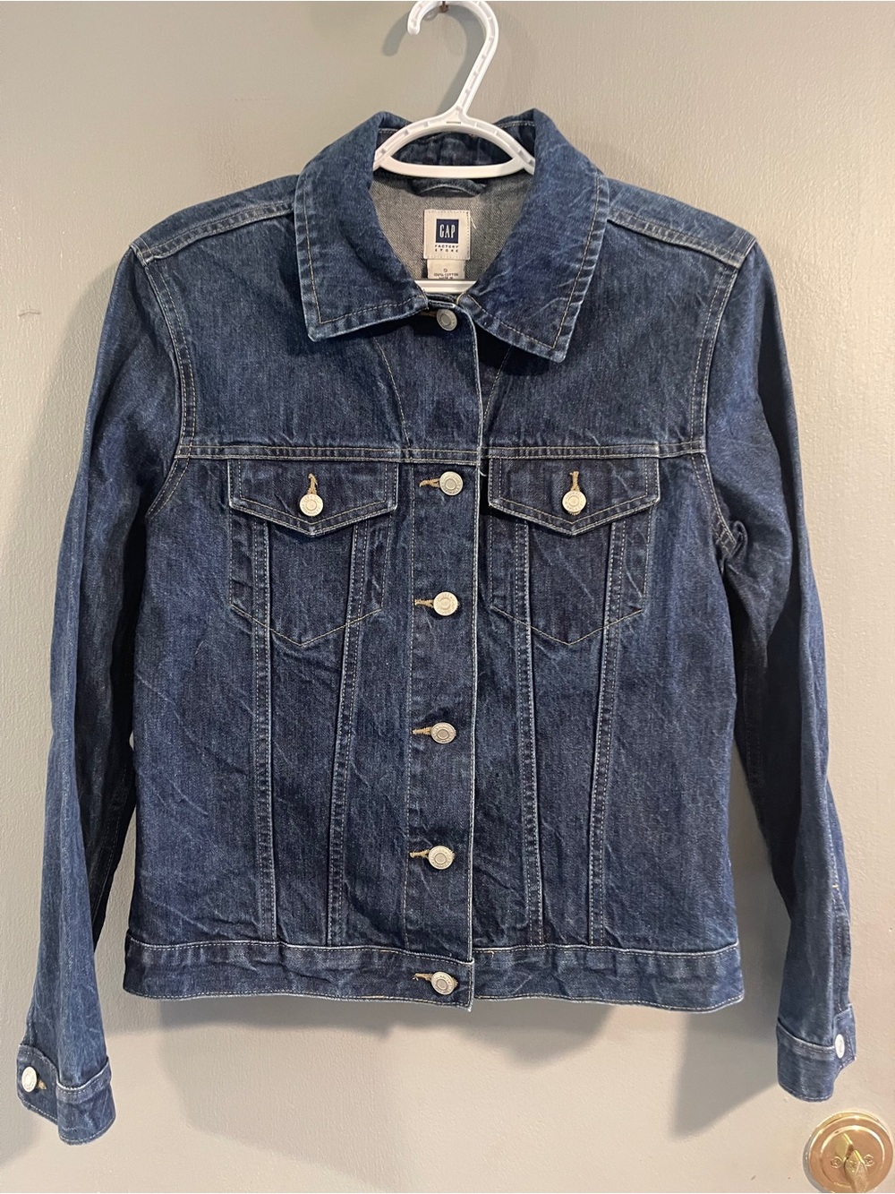 Gap Denim Jean Jacket Size Small Dark Wash Stretch Cotton Blend Button Front